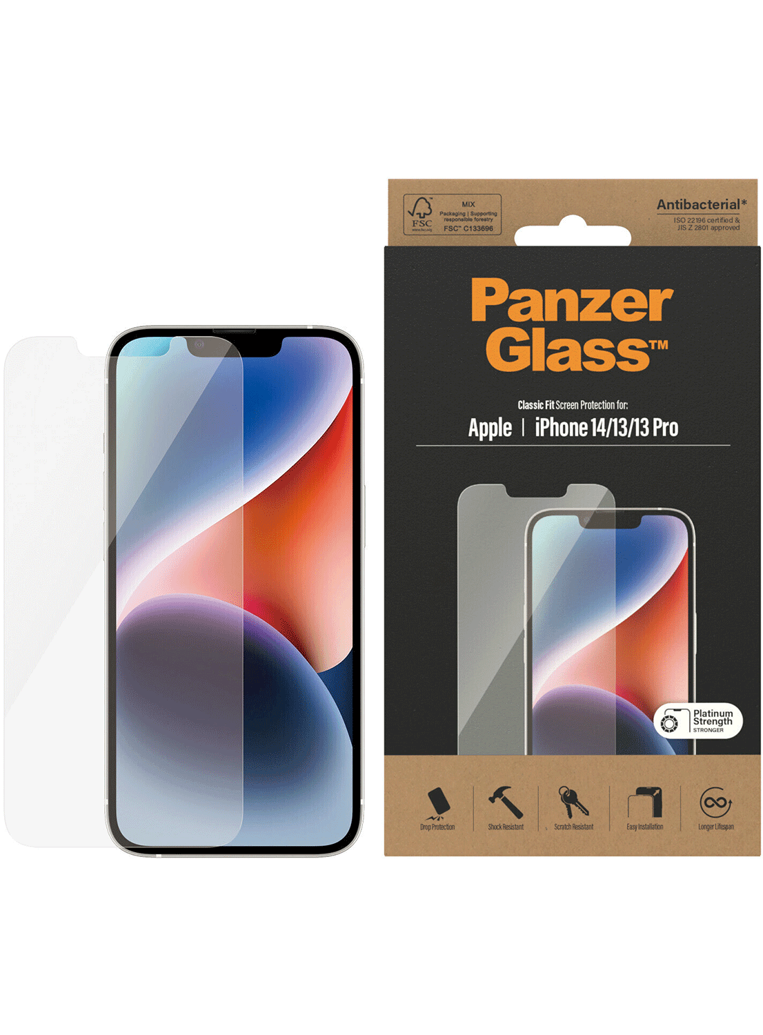 PanzerGlass Antibakteriell Screen Protector iPhone 14 / 13 / 13 Pro - CarbonPhone