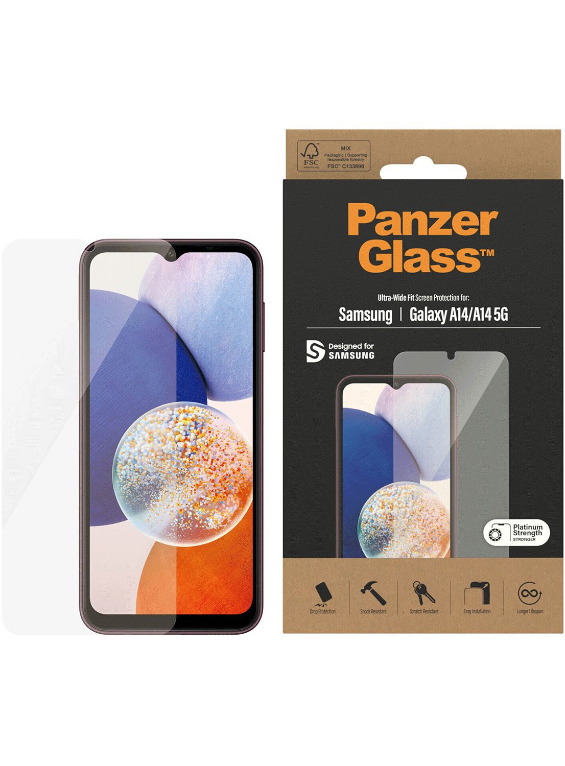 PanzerGlass Ultra-Wide Fit Displayschutzfolie für Samsung Galaxy A14 / A14 5G - CarbonPhone