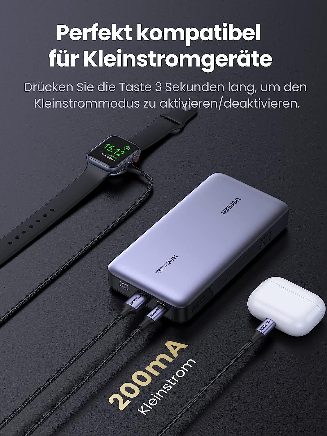 UGREEN 145W Max Power Bank 25000 mAh, 3 Anschlüsse, USB-C, Digitales Display - CarbonPhone