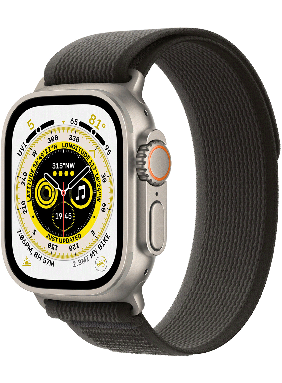 Apple Watch Ultra 49 mm, boîtier en titane avec bracelet en silicone 