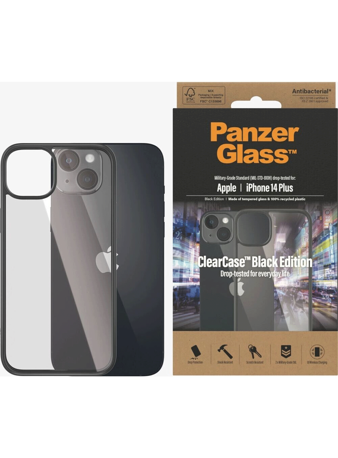 Pan­zer­Glass Clear Case für Apple iPhone 14 Plus (Schwarzer Rahmen)