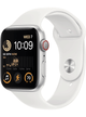 Apple Watch SE 2022 (GPS+Cellular) Aluminium Case 44mm mit Silicon Armband – Starke Gebrauchsspuren – Silver · Silicon White