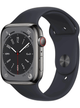 Apple Watch Series 8 4G 45mm Edelstahl Case mit Silicon Armband – Stainless Steel Graphite · Silicon Black