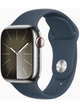 Apple Watch Series 9 4G 41mm Edelstahl Case – Silver · Sport Storm Blue