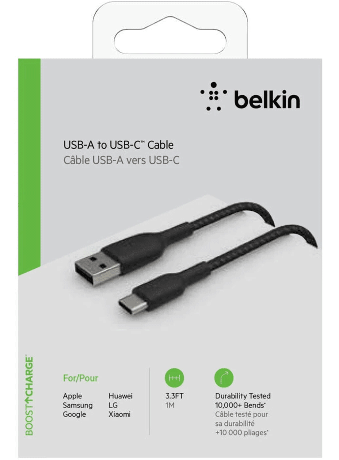 Belkin Geflochtenes BOOST CHARGE USB-C/USB-A-Kabel 1m - CarbonPhone