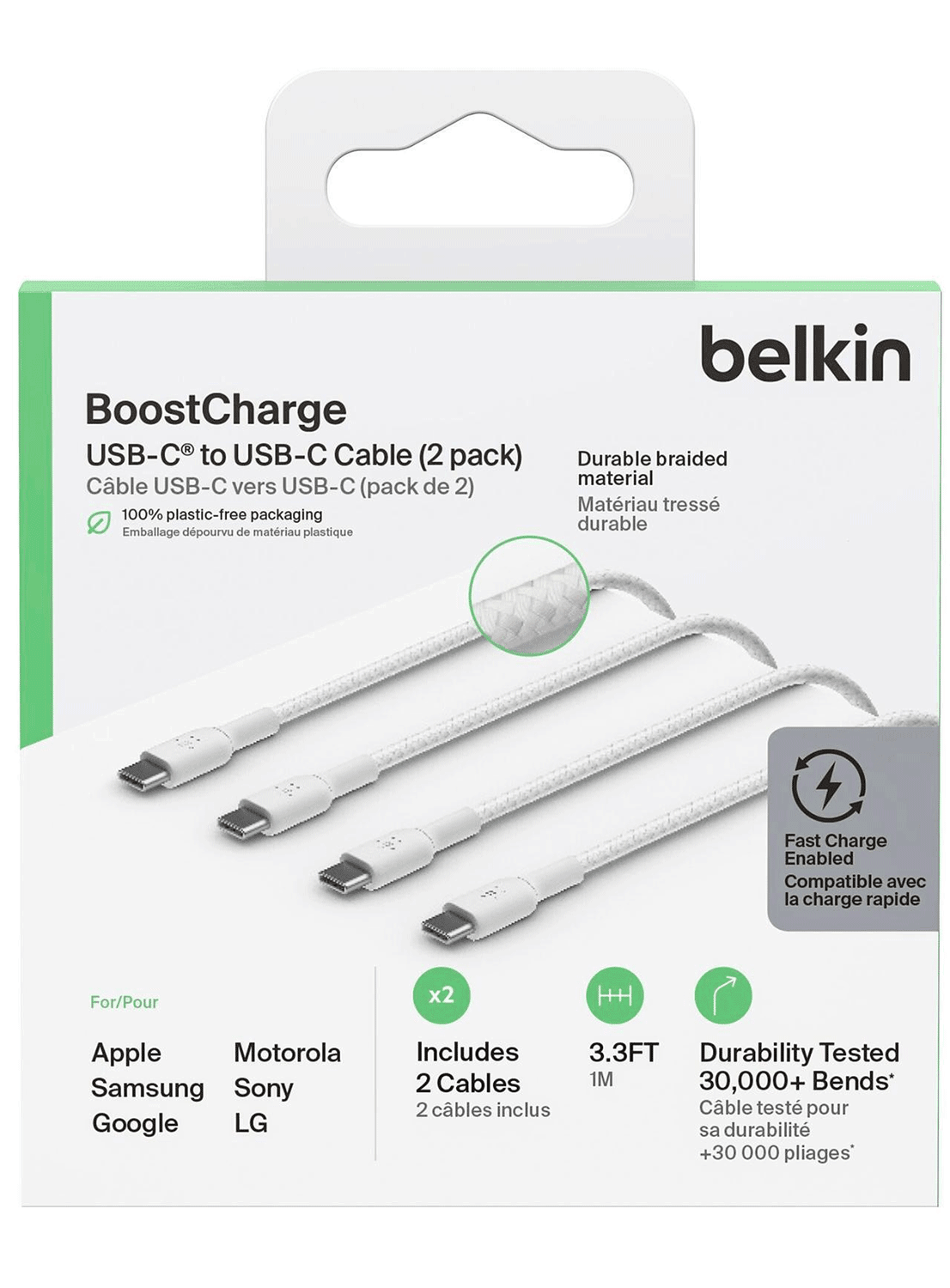 Belkin Geflochtenes BOOST CHARGE USB-C/USB-C-Kabel Weiss (2er Pack) - CarbonPhone
