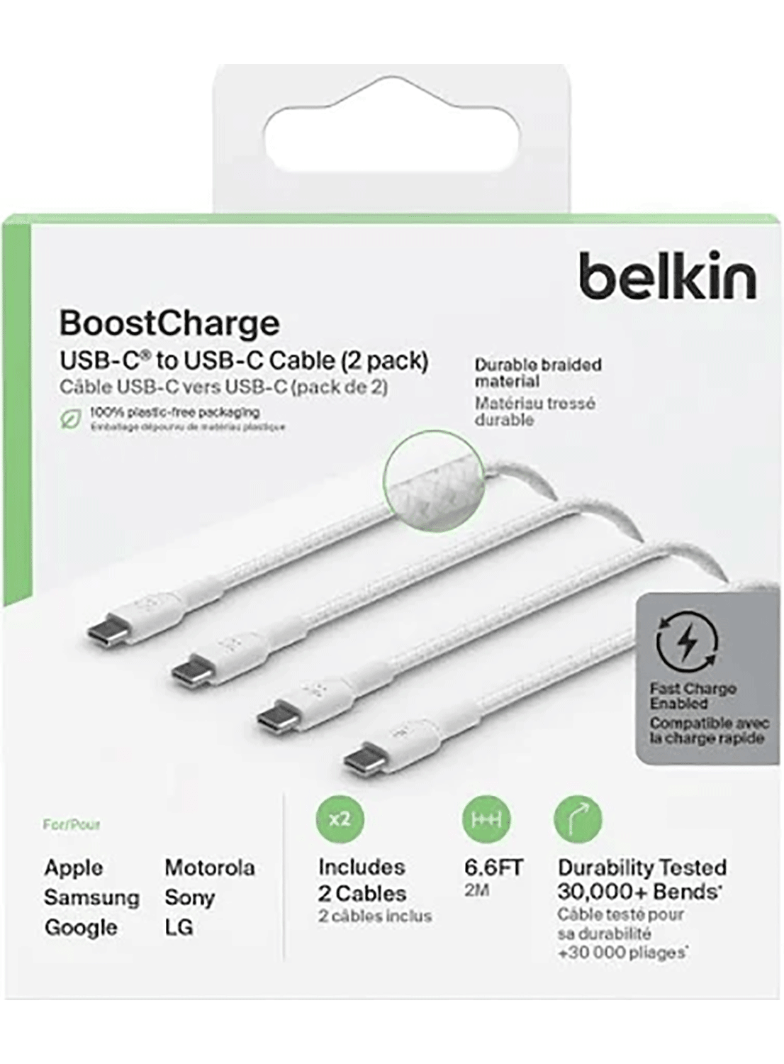 Belkin Geflochtenes BOOST CHARGE USB-C/USB-C-Kabel Weiss (2er Pack) - CarbonPhone