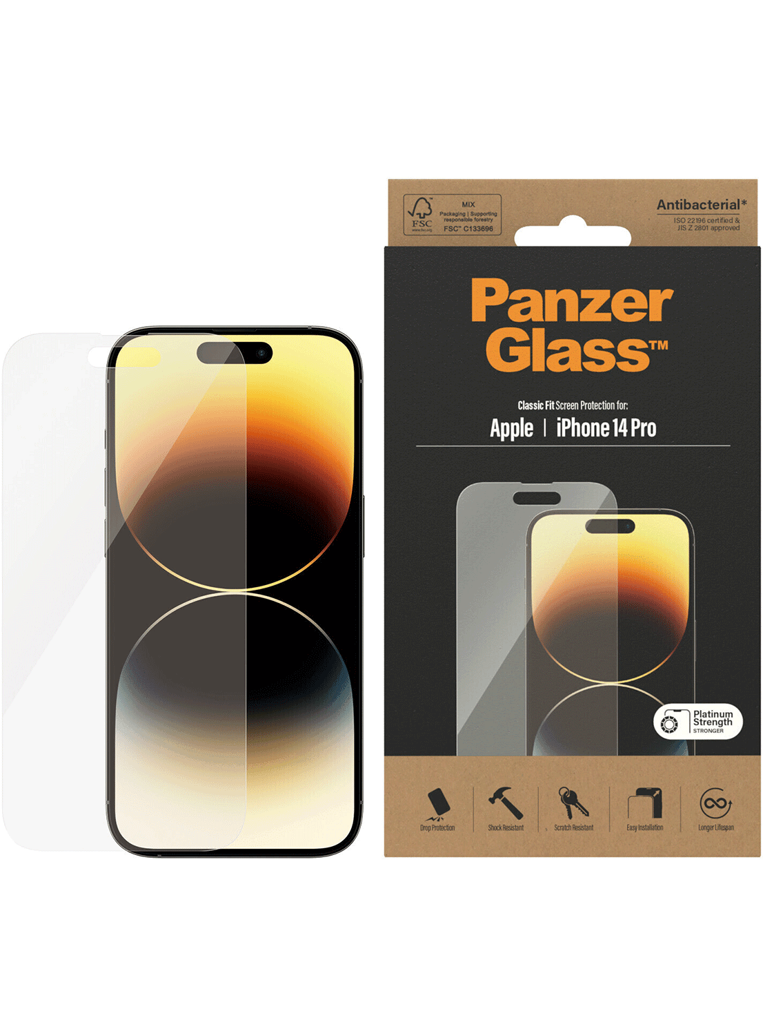 PanzerGlass Antibakterieller Screen Protector iPhone 14 Pro - CarbonPhone