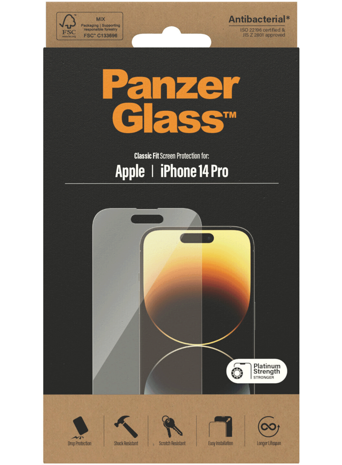 PanzerGlass Antibakterieller Screen Protector iPhone 14 Pro - CarbonPhone