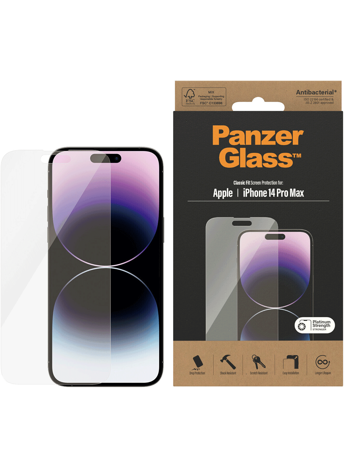 PanzerGlass Antibakterieller Screen Protector iPhone 14 Pro Max - CarbonPhone