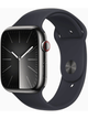 Apple Watch Series 9 4G 45mm Edelstahl Case mit Silicon Armband – Midnight · Silicon Black